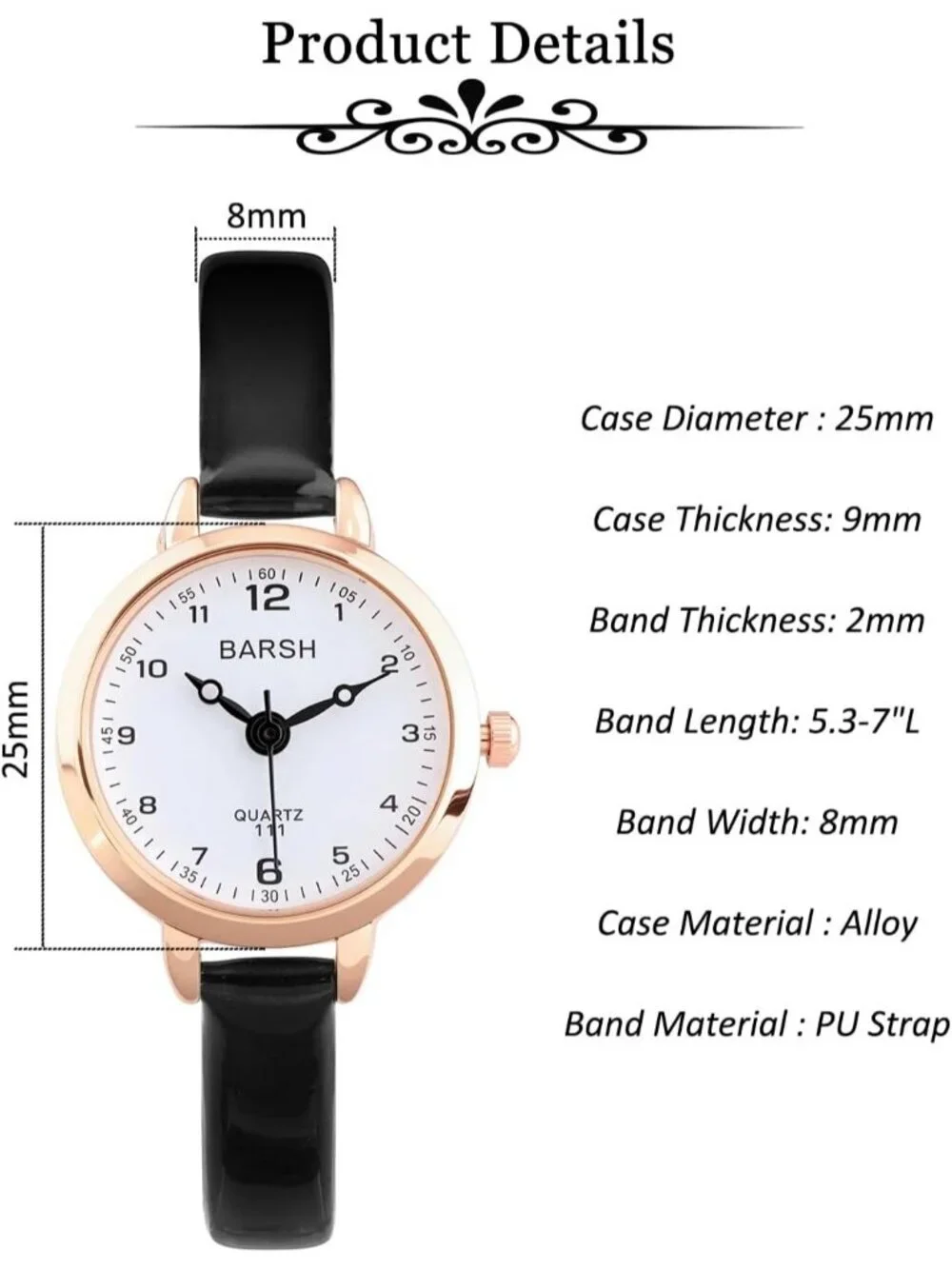 Women's Black And White Analog Quartz Classic Round Case PU Leather Wrist Watch